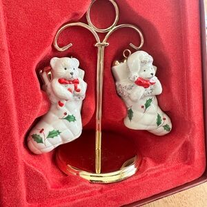 Lenox Holiday Bear Stocking Ornaments - White and Red Accents